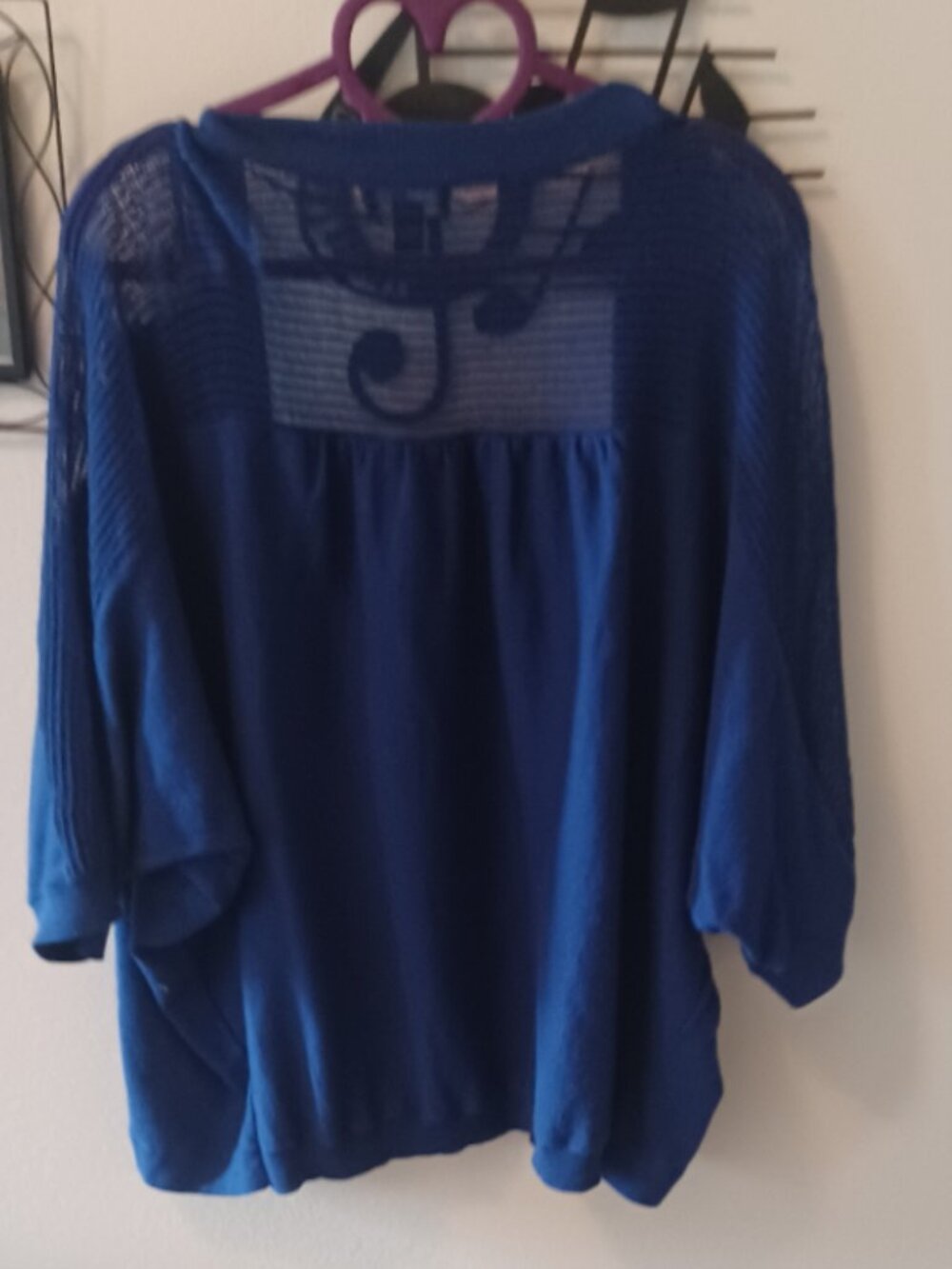 ANA Sky Blue 3/4 Sleeve Light sweater shrug open Knit Shouders Cute Large - Picture 4 of 4